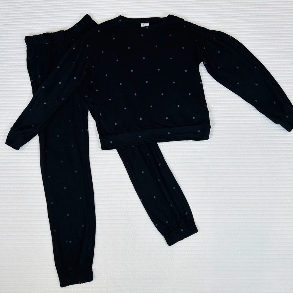 Gap Kids Girls Knit 2pc Matching Set Top Balloon Sleeve Jogger Pant Stars Black